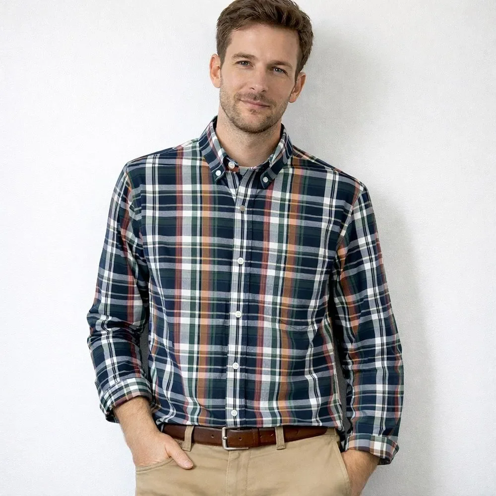 J.Crew Flex Washed Plaid Button Down Shirt Slim Untucked XL